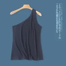 Colete de um ombro verão novo estilo comércio exterior roupas femininas moda magro-ajuste gola Irregular pulôver desgast