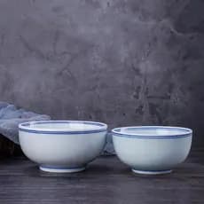 Underglaze cor tigela de cerâmica tigela de arroz borda azul tigela dupla linha cerâmica Congee tigela mesa balanço simp