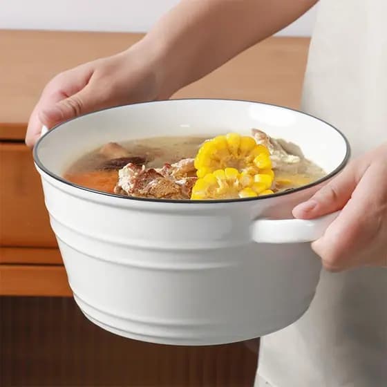 Tigela de macarrão instantâneo cerâmica com alça doméstica grande caracol macarrão orelha dupla tigela de sopa 10 Polega