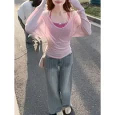 2026 estilo coreano novo estilo All-Match dopamina usar cor sólida camiseta feminina verão topo estilingue blusa terno d