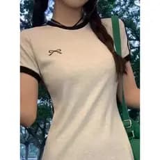Nicho estilo americano limão e preto arco cintura estreita listrado All-Match saia curta feminina verão 2025 novo estilo
