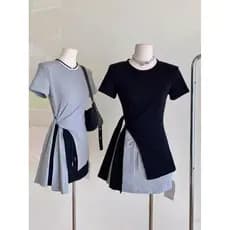 Design Irregular bainha atada camiseta de manga curta feminina verão nicho de cintura estreita único estilo menina quent