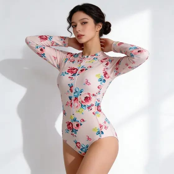 DDD Original único High-End novo estilo rosa impresso maiô protetor solar de uma peça de manga comprida mais magro olhar