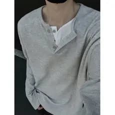 Falso de duas peças Henry colarinho de manga comprida camiseta masculina estilo 2024 primavera outono novo estilo pesado