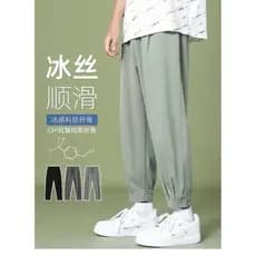 Calças masculinas de seda gelo verão fino tornozelo comprimento calças casuais masculinas calças soltas Leggings calças