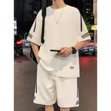 Terno esportivo Casual masculino verão novo estilo solto gelo seda de manga curta camiseta Shorts masculinos combinando