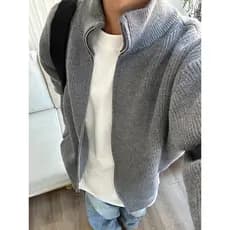 Cleanfit zíper Cardigan gola camisola masculina outono solto estilo preguiçoso malhas jaqueta Retro americana