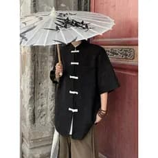 Novo estilo chinês estilo chinês camisa de manga curta masculina verão novo estilo disco abotoado terno de montanha chin