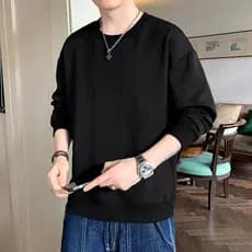 Moda de alta qualidade simples moletom masculino de alta qualidade Jacquard estiramento Casual topo textura pesada manga
