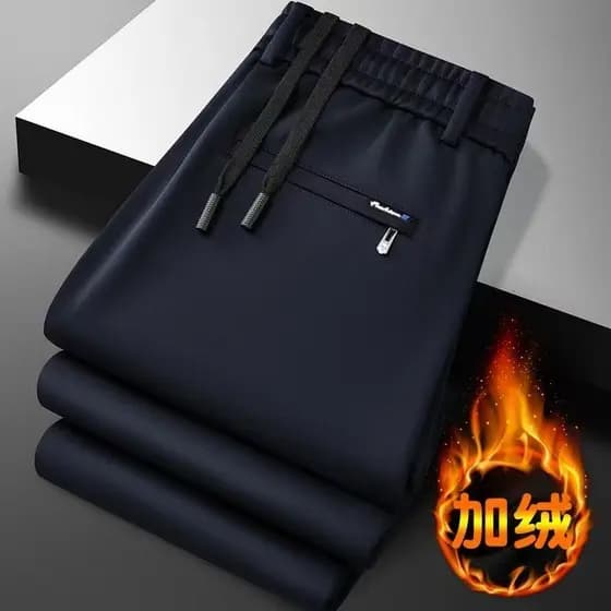 Homens forro de lã engrossado Sweatpants esportes de inverno em linha reta calças soltas manter quente High-End bolsos c