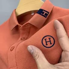 Algodão puro Paul bordado camisa polo verão 2023 novo estilo topo solto lapela de manga curta camiseta masculina High-En