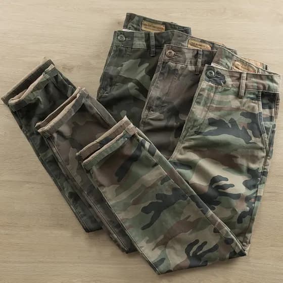 Macacão masculino Leggings camuflagem calças Harem calças em linha reta zíper cinto calças exterior wear Retro Street we