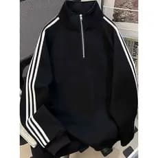 Meio zíper gola alta moletom masculino Retro americano três barras casal topo primavera outono solto rua Wear jaqueta es