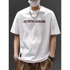 Verão pesado novo estilo na moda branco de manga curta solta camiseta masculina meia manga americano Casual redondo Ne