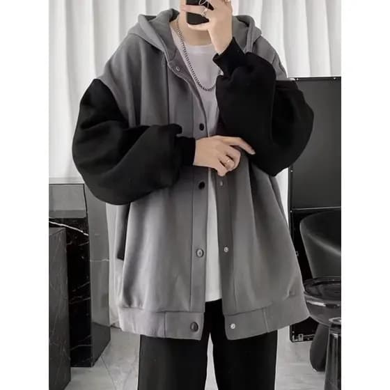 Cardigan moletom masculino 2026 outono inverno forro de lã versão coreana na moda costura solta estilo Hong Kong Casual