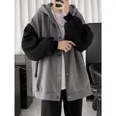 Cardigan moletom masculino 2026 outono inverno forro de lã versão coreana na moda costura solta estilo Hong Kong Casual