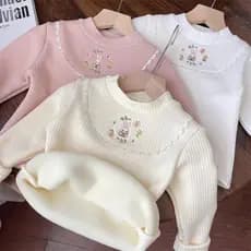 Camisa de fundo de inverno para meninas, camiseta infantil de lã com gola meia alta, Top térmico para meninas, camiseta