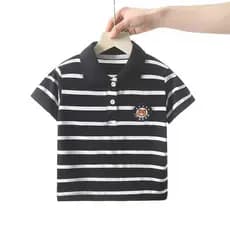 Crianças roupas infantis meninos camiseta de manga curta 2026 novo estilo listrado camisa polo de manga curta lapela mei