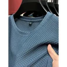 Camiseta masculina Casual de seda gelo de manga curta verão novo estilo malha respirável meia manga roupas superiores es