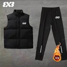 3X3 outono inverno forro de lã para baixo colete de algodão calças com zíper terno de treinamento esportivo masculino co