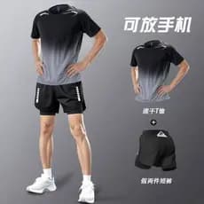 Terno de corrida de secagem rápida masculino verão manga curta falso Shorts de duas peças esportes basquete camiseta equ