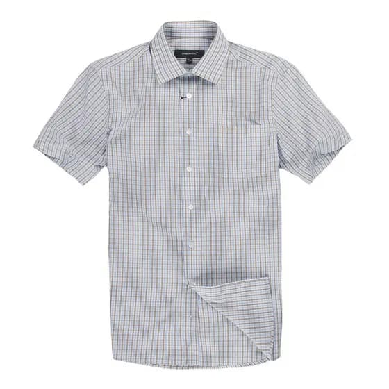 LONDRES FOG/LONDON Matte Quality Masculino Negócios Casual Xadrez Camisa de Manga Curta Camisa Masculina Negócios WH112