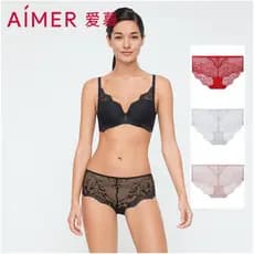 Aimu roupa íntima feminina flor videira renda confortável confortável vermelho Benming ano cintura média Boxer Briefs AM