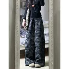 Camuflagem cintura alta macacão Jeans feminino outono forma pêra corpo pernas grossas calças de virilha larga tamanho gr