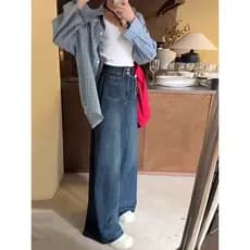 Jeans azul escuro verão novo estilo feminino gordura mm mais magro olhar forma de pêra corpo usar cintura alta calças gr