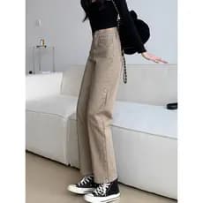 Calças cáqui calças de brim retas femininas cintura alta novo estilo tamanho grande pequeno gordura mm solto mais magro