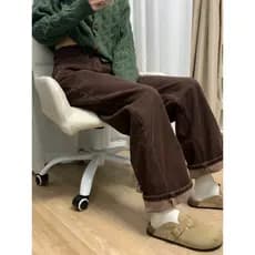 Calças de brim marrons femininas 2026 verão novo estilo gordura mm mais magro olhar tamanho grande calças retas perna la