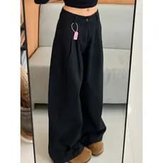 Calças pretas estilo verão mulheres cintura alta perna larga Jeans tamanho grande gordura mm forma pêra figura preguiços