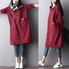 Tailor Academy AX35 Moletom Solto com Capuz Padrão Cardigan Feminino Jaqueta Top de Comprimento Médio Roupas de Embarque