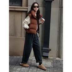 Alfaiataria Academia AS173 Solto Cintura Alta Jeans Reto Padrão Feminino Casual Papai Calças Padrão Alfaiataria