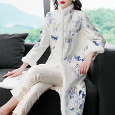 Alfaiataria academia AG219 estilo chinês acolchoado jaqueta padrão feminino longo inverno acolchoado jaqueta feminina ro