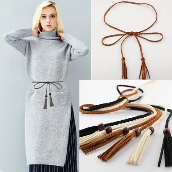 Cinto feminino versão coreana decorativo feminino cinto simples All-Match saia cinto feminino grande grânulo de madeira