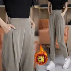 Forro de lã engrossado Chenille foice calças femininas outono inverno novo estilo cintura alta mais magro olhar solto Al