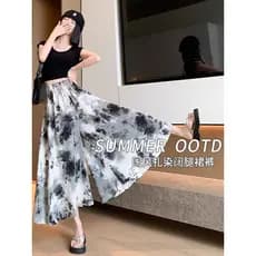 Calças de seda gelo Culottes verão estilo fino 2026 novo estilo cintura alta Drape sentimento pessoas pequenas pintura a