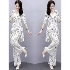 Chiffon terno feminino verão 2026 novo estilo elegante tamanho grande moda chiffon camisa solta capa barriga calças de p