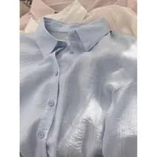 Legal sentimento textura de seda gelo azul protetor solar camisa feminina verão luz elegante Casual All-Match camisa de