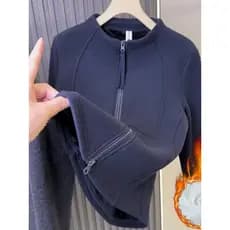 Alta qualidade cinza zíper em torno do pescoço forro de lã jaqueta de manga comprida feminina outono inverno novo estilo
