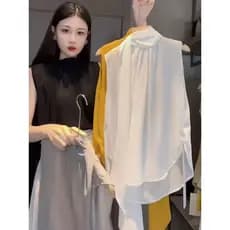 Elegante celebridade High-End moda elegante estilo ocidental camisa feminina verão novo estilo sem mangas cintura estrei