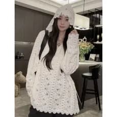 Lindo Micro [renda sonho] novo estilo cor sólida renda elo de corrente com capuz Top ZZ1184-roupa coreana europeia