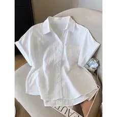Camisa de manga curta de linho de algodão branco topo feminino verão fino pequeno gola polo temperamento solto camisa ch