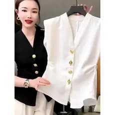 Produtos europeus europeus com decote em V pequena manga voadora camisa dividida feminina 2025 novo estilo de venda quen