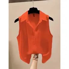 Estilo ocidental Chiffon sem mangas colete camisa feminina verão novo estilo cor sólida All-Match exterior Wear Design n