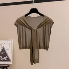 Verão fino ar condicionado quarto combinando ombro pequeno xale feminino exterior malha cor sólida protetor solar multif