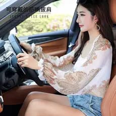 Protetor solar xale feminino verão novo estilo exterior fita de gelo manga veículo elétrico condução estilo fino moda ma