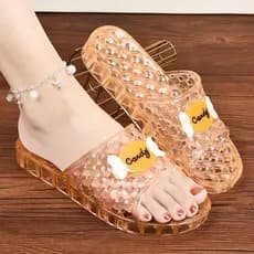 Antiderrapante não machuca os pés princesa cristal transparente chinelos de salto médio feminino banheiro banho doméstic