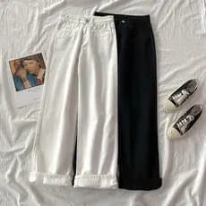 Tamanho grande solto calças de brim retas femininas primavera novo estilo mais magro olhar versão coreana branco calças